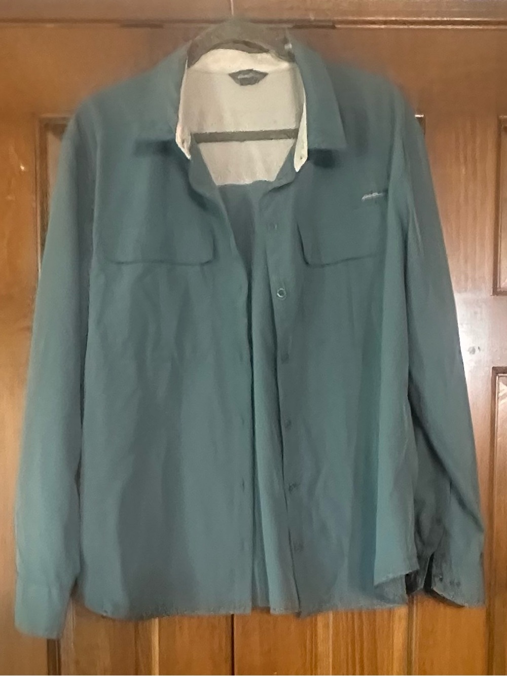 Eddie Bauer Sport Shop Women's XL L/S Roll Tab Sage Green Button Up Shirt